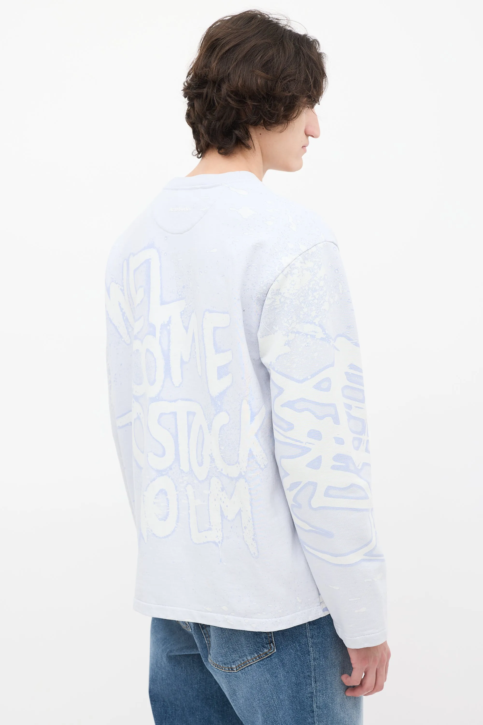 2021 Light Blue & White Graffiti Crewneck Sweater