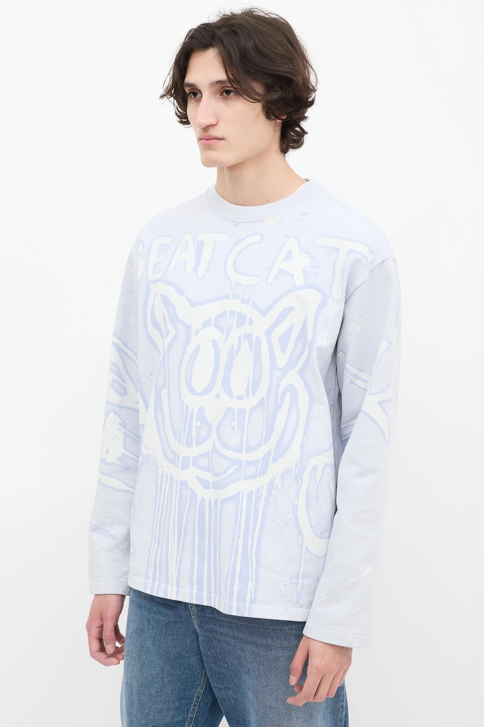 2021 Light Blue & White Graffiti Crewneck Sweater