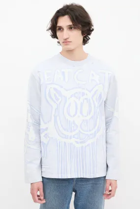 2021 Light Blue & White Graffiti Crewneck Sweater