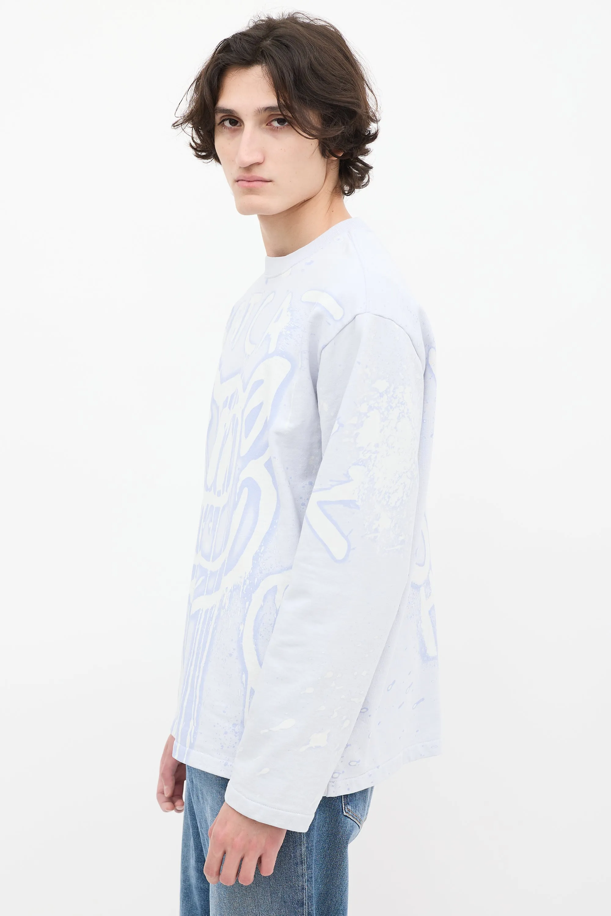 2021 Light Blue & White Graffiti Crewneck Sweater
