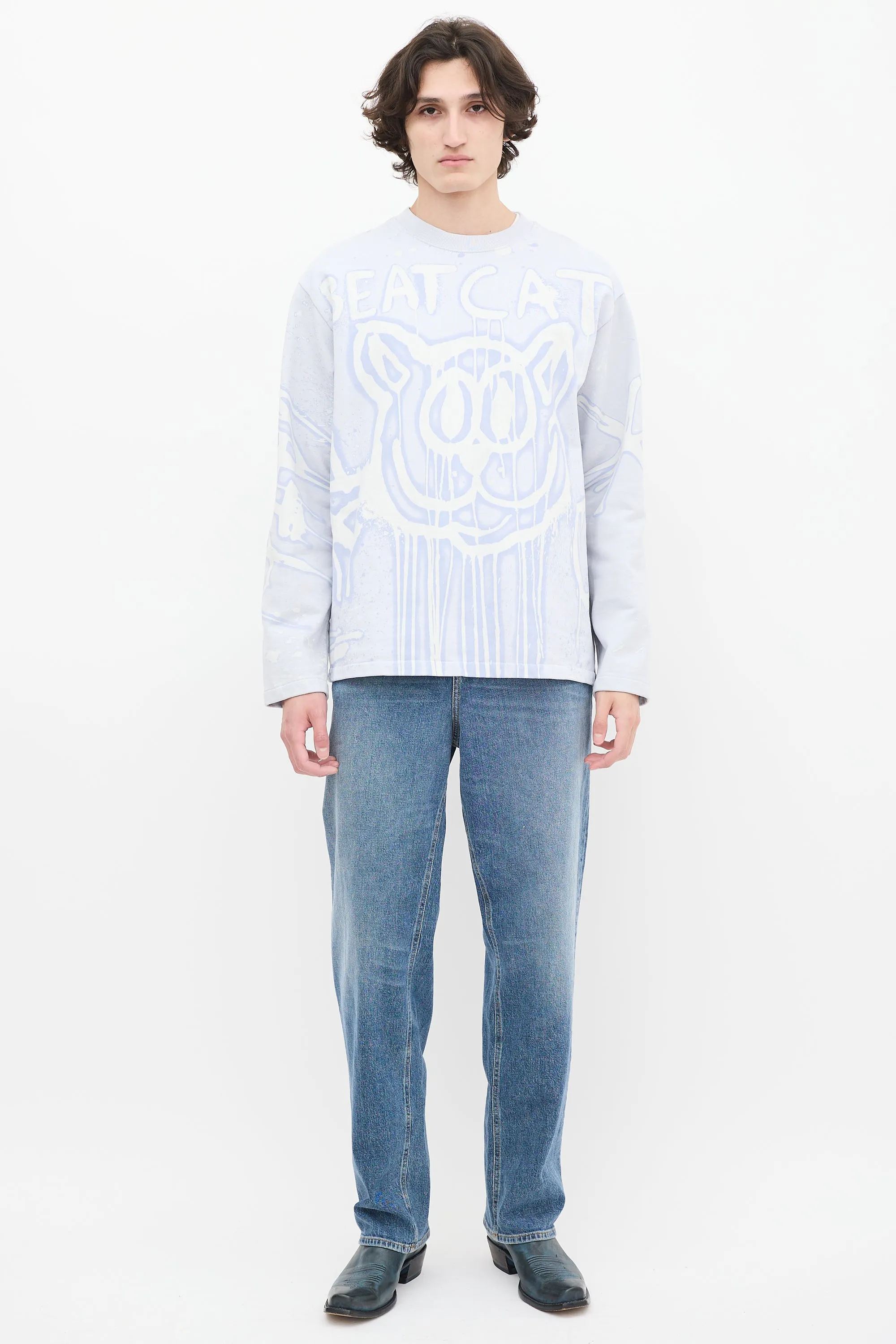 2021 Light Blue & White Graffiti Crewneck Sweater