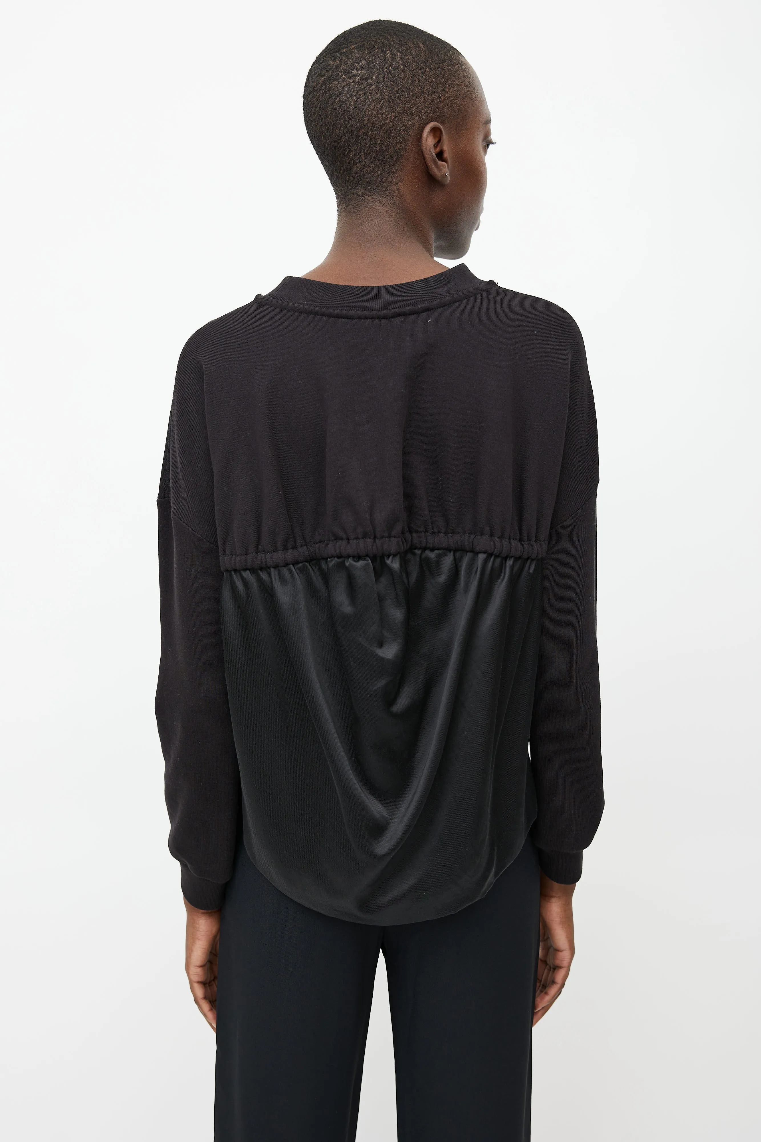 Black Satin Panelled Crewneck