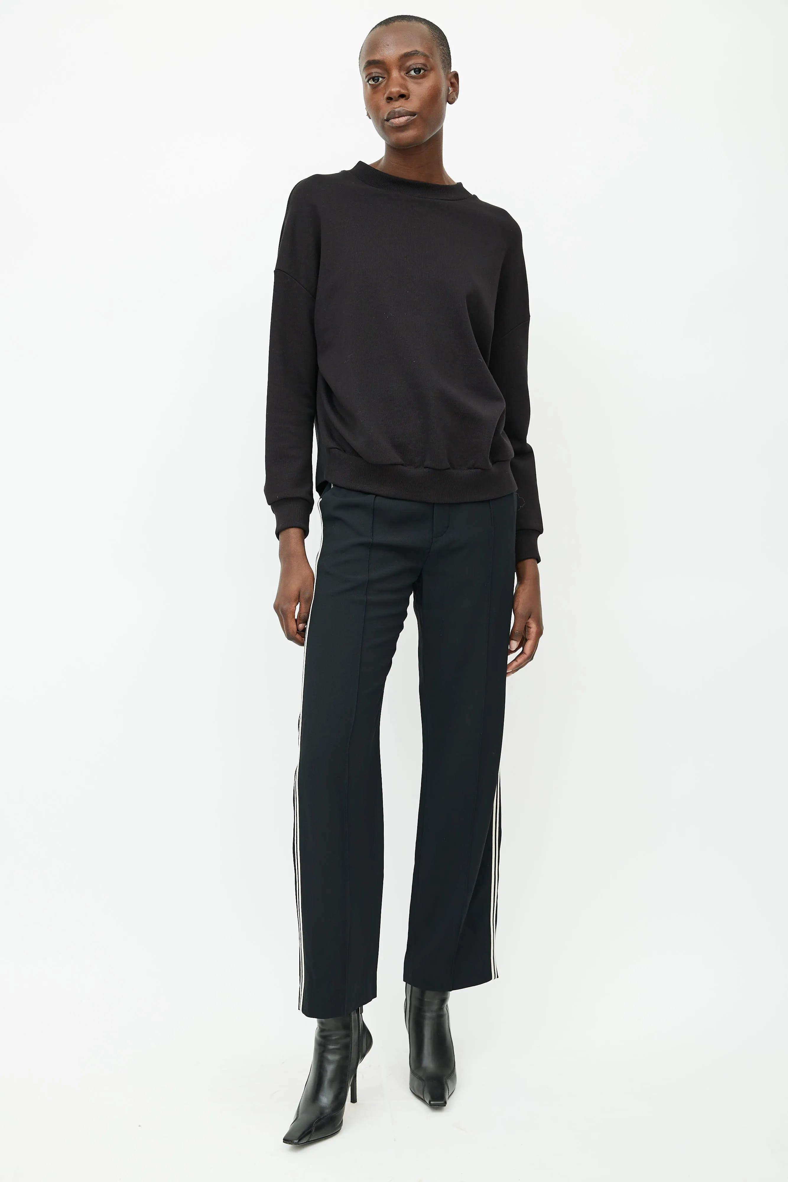 Black Satin Panelled Crewneck