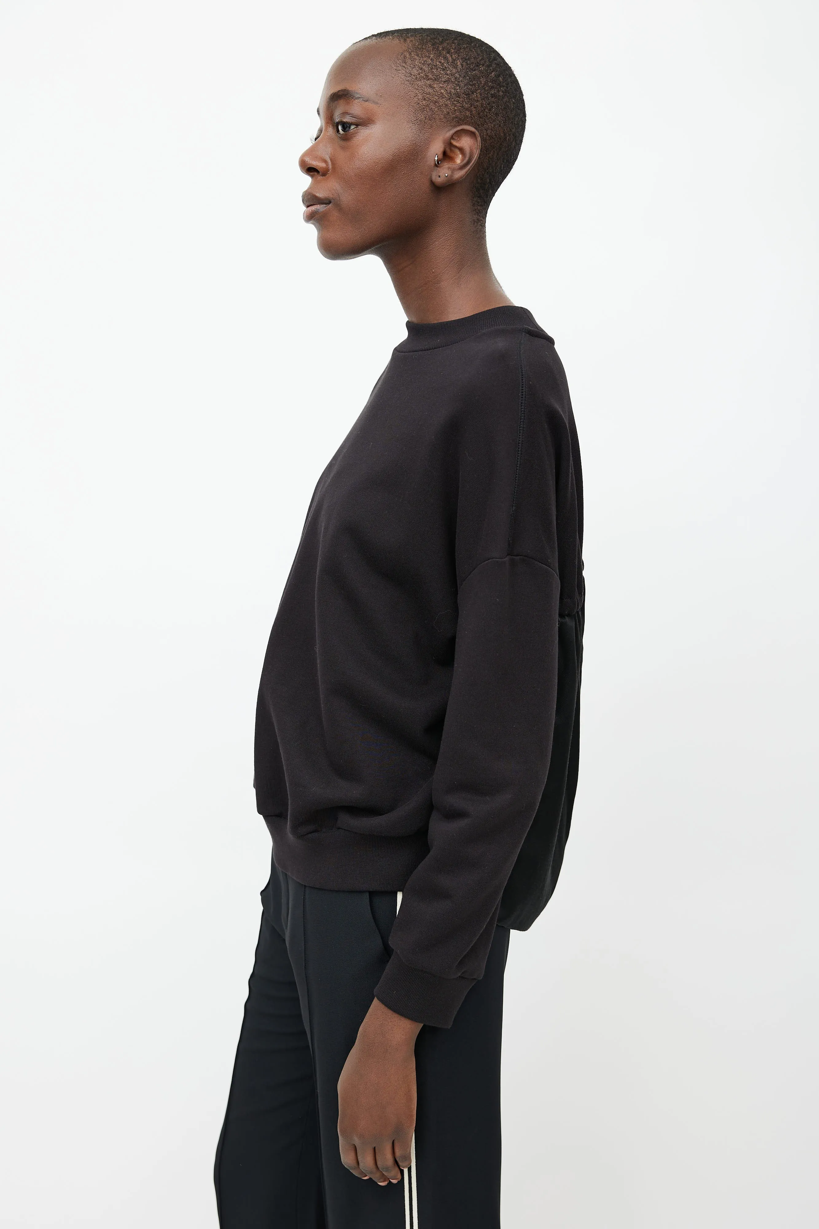 Black Satin Panelled Crewneck