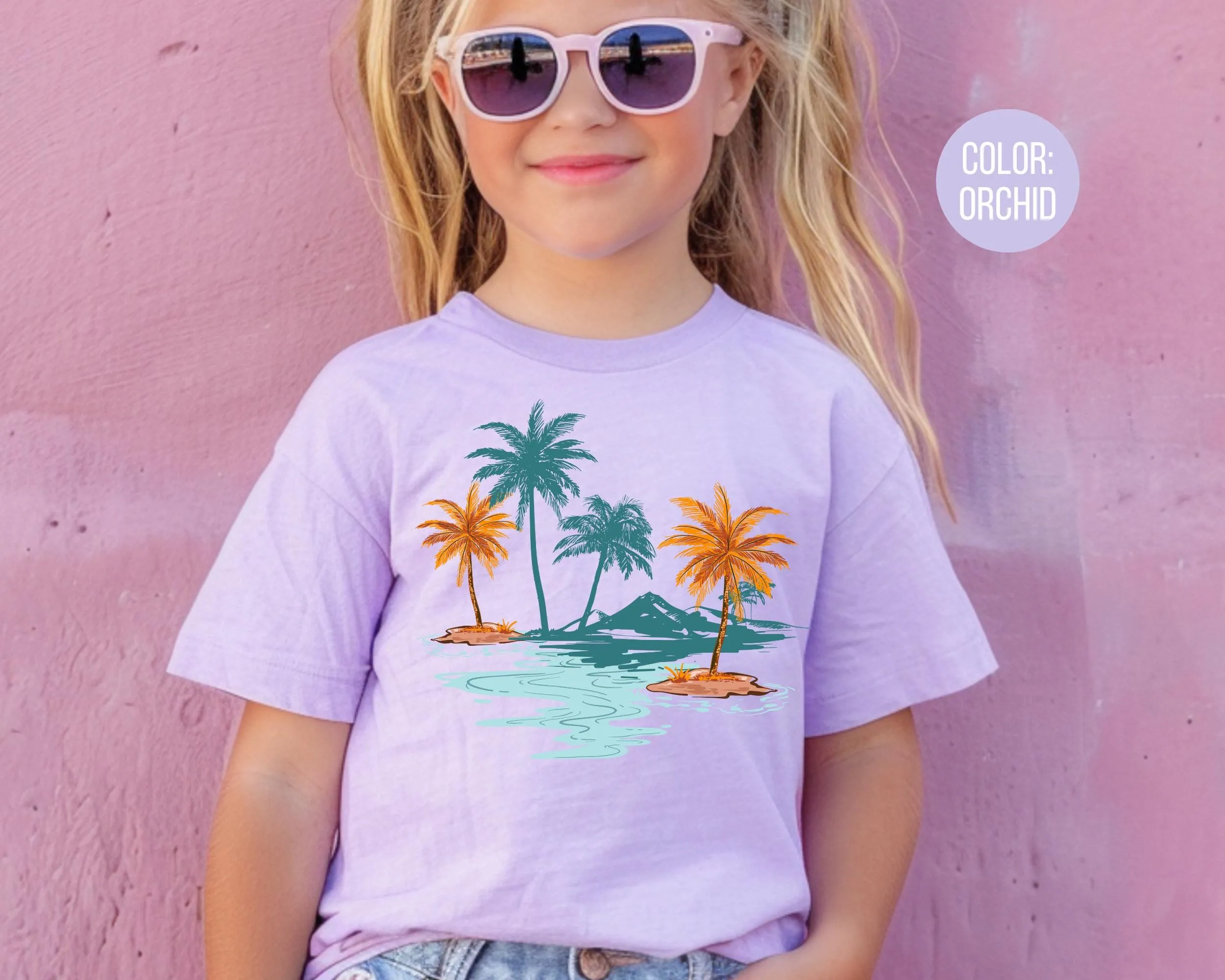 Comfort Colors® Cute Palm Trees Shirt, Cute Trendy Beach Shirt for Girls, Preppy Palm Tree Tee, Youth Beach Shirts, Matching Beach Shirts