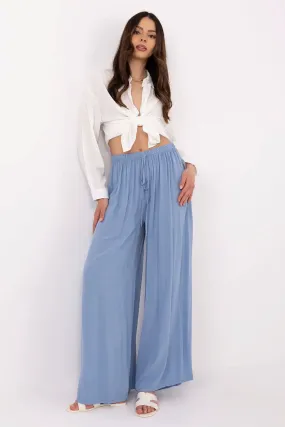 Light Blue High-Waisted Palazzo Pants - Viscose Wide-Leg Trousers