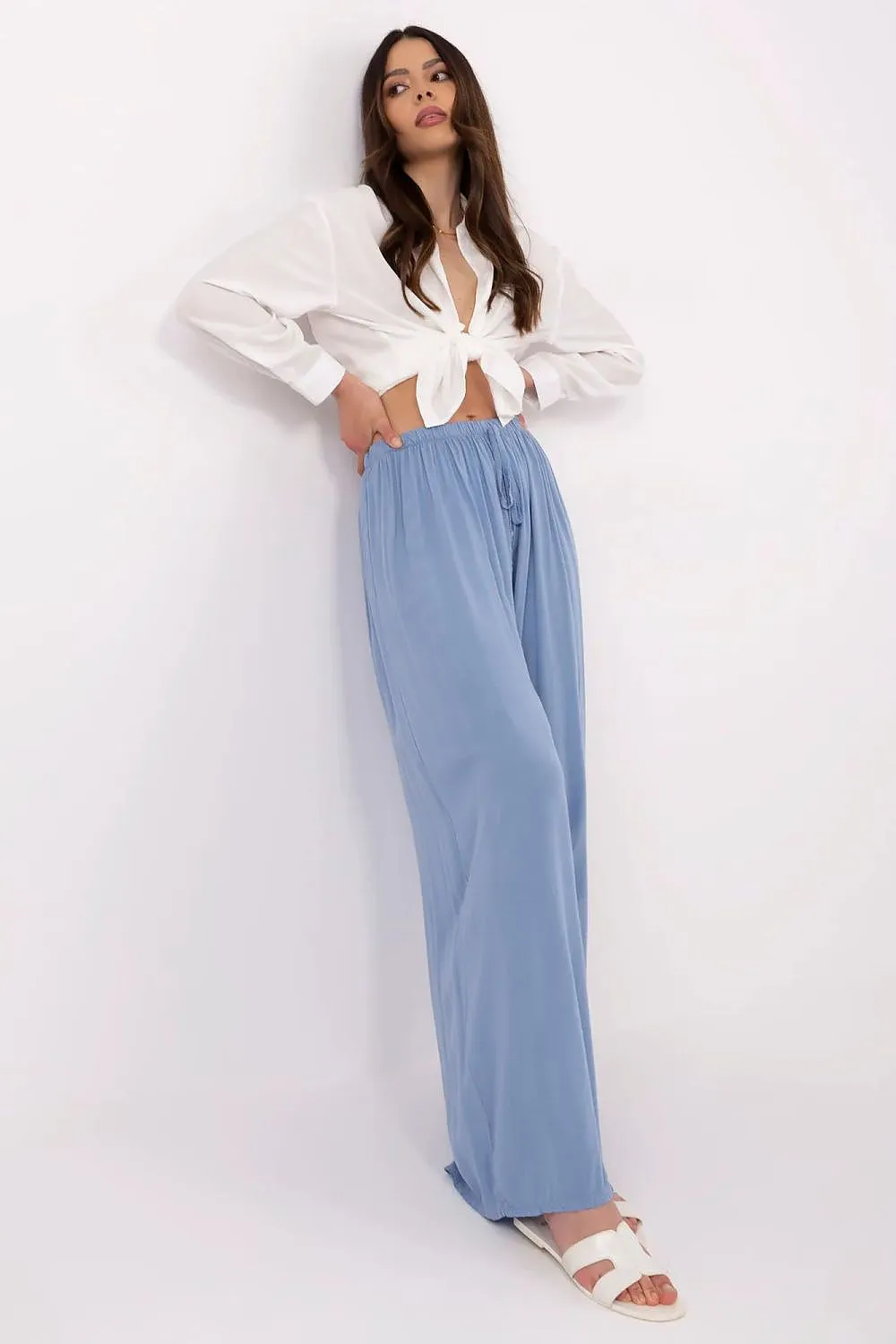 Light Blue High-Waisted Palazzo Pants - Viscose Wide-Leg Trousers