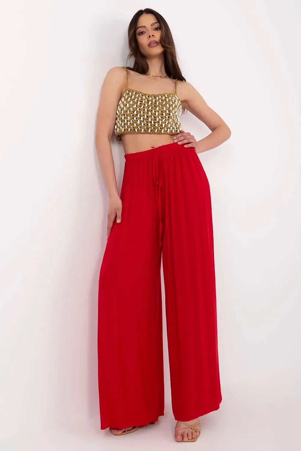 Light Blue High-Waisted Palazzo Pants - Viscose Wide-Leg Trousers
