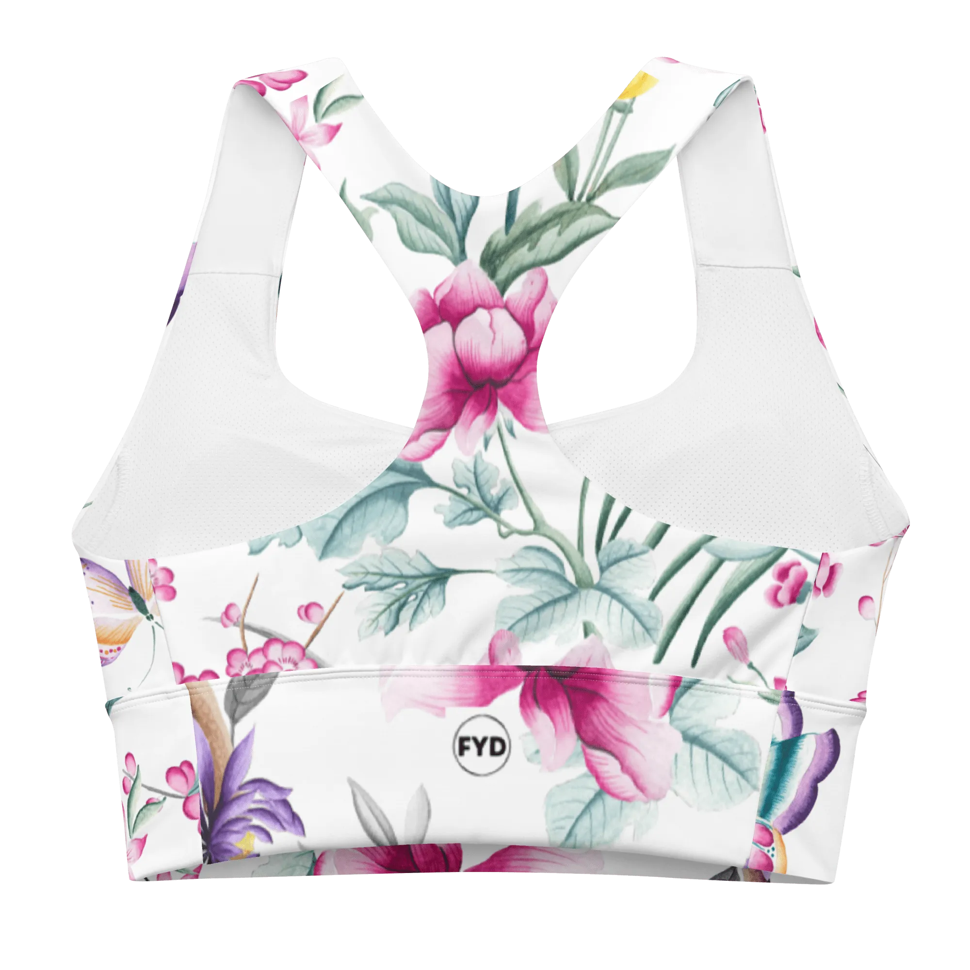 Long-Line Sports Bra in white chinoiserie