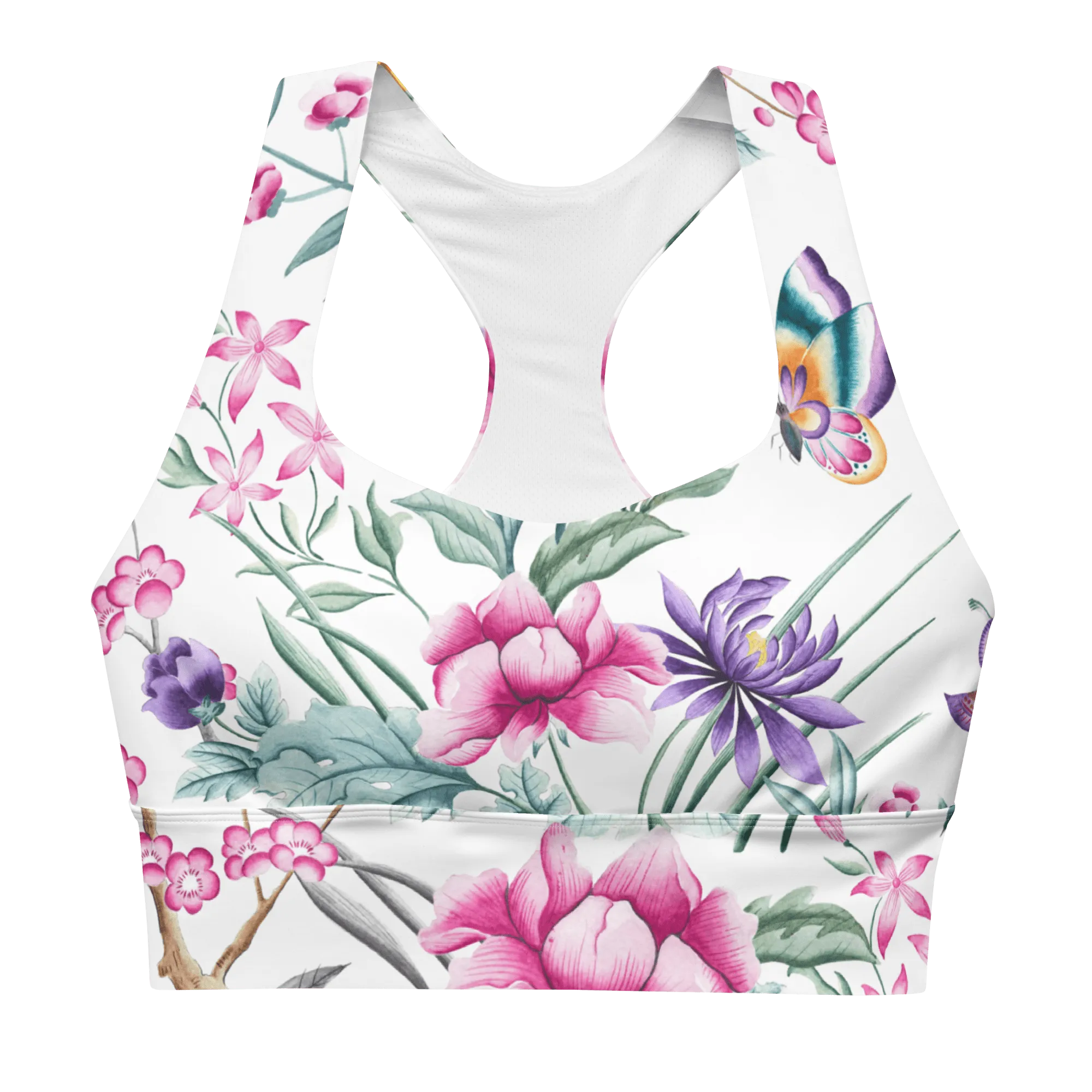 Long-Line Sports Bra in white chinoiserie