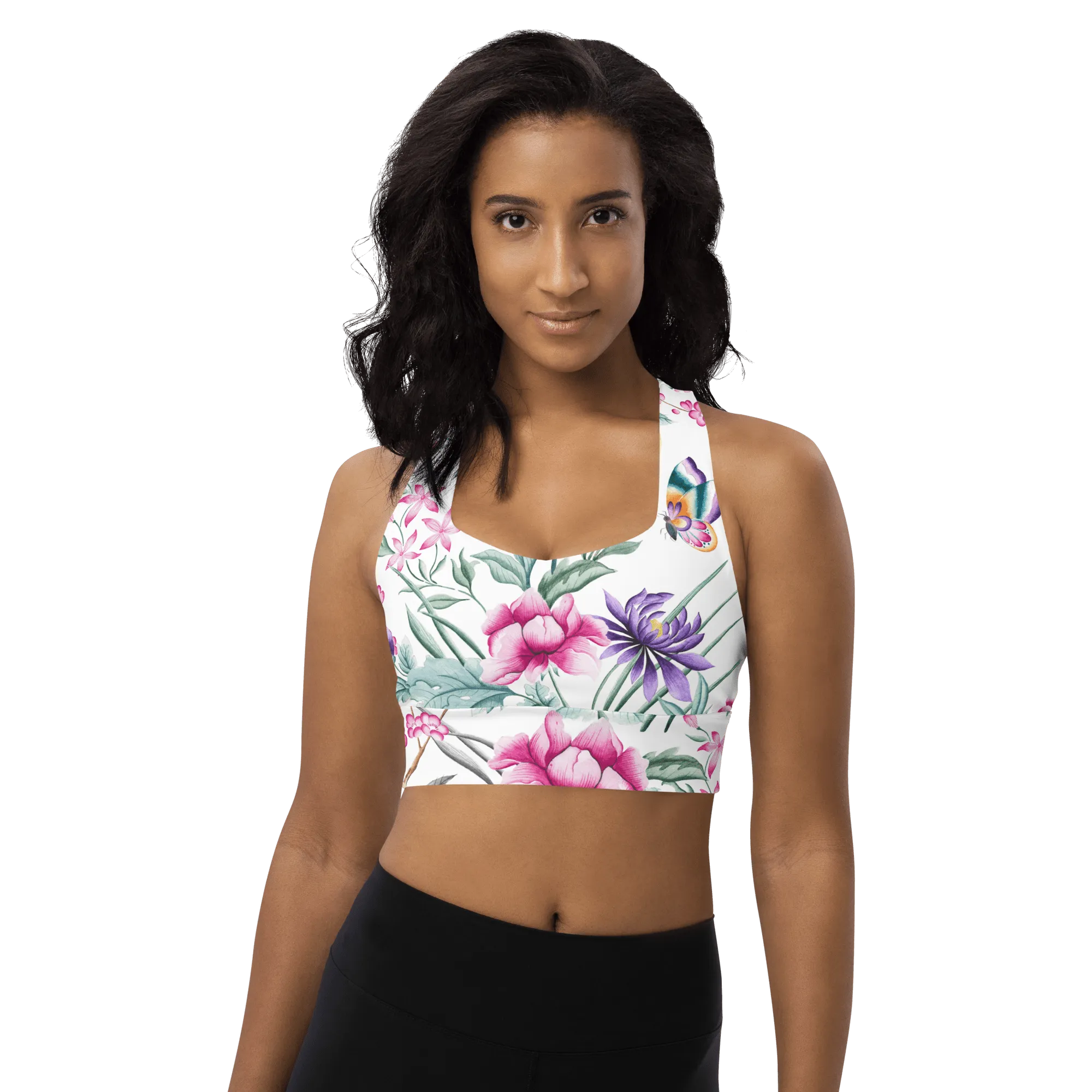 Long-Line Sports Bra in white chinoiserie