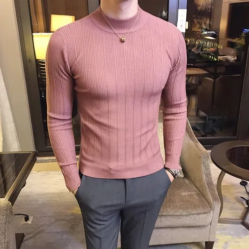 Pullover Men's Sweaters 2022 Korean Casual Striped Solid Sweater Men