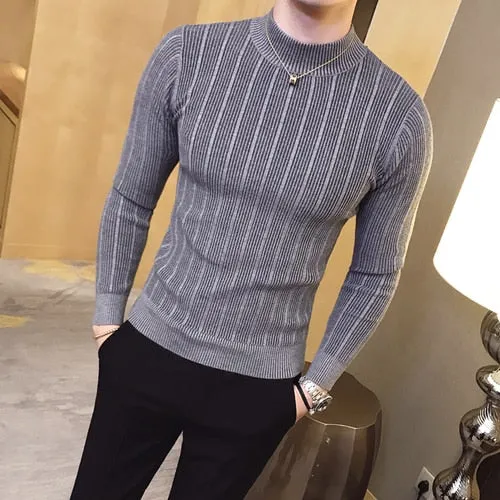Pullover Men's Sweaters 2022 Korean Casual Striped Solid Sweater Men