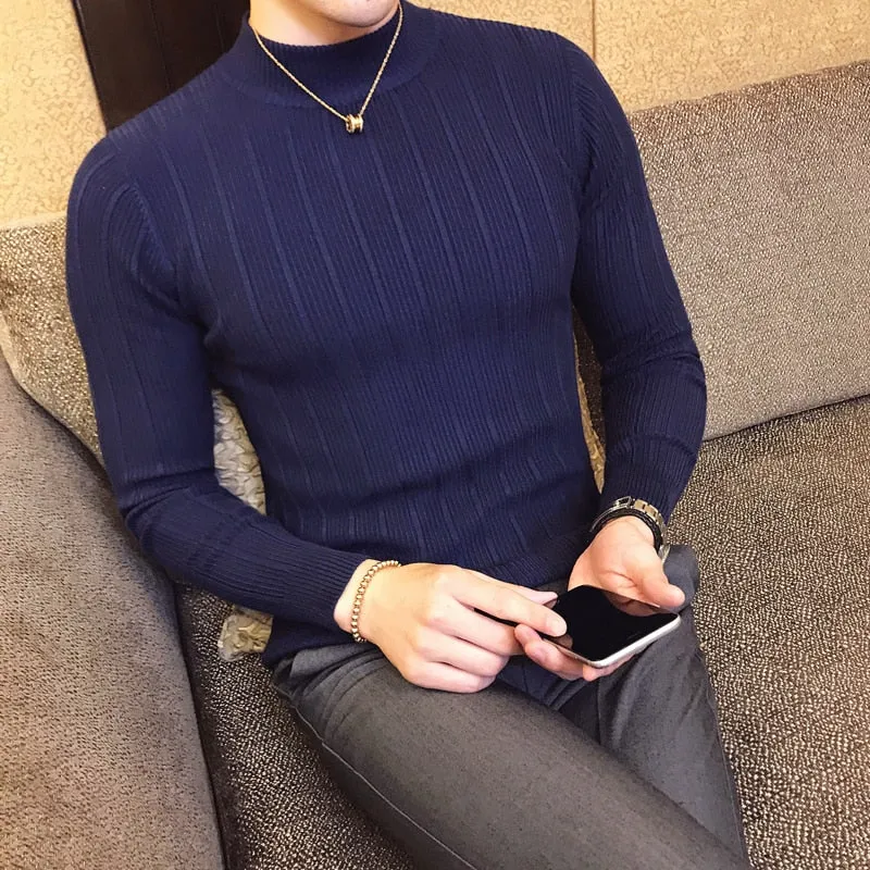Pullover Men's Sweaters 2022 Korean Casual Striped Solid Sweater Men