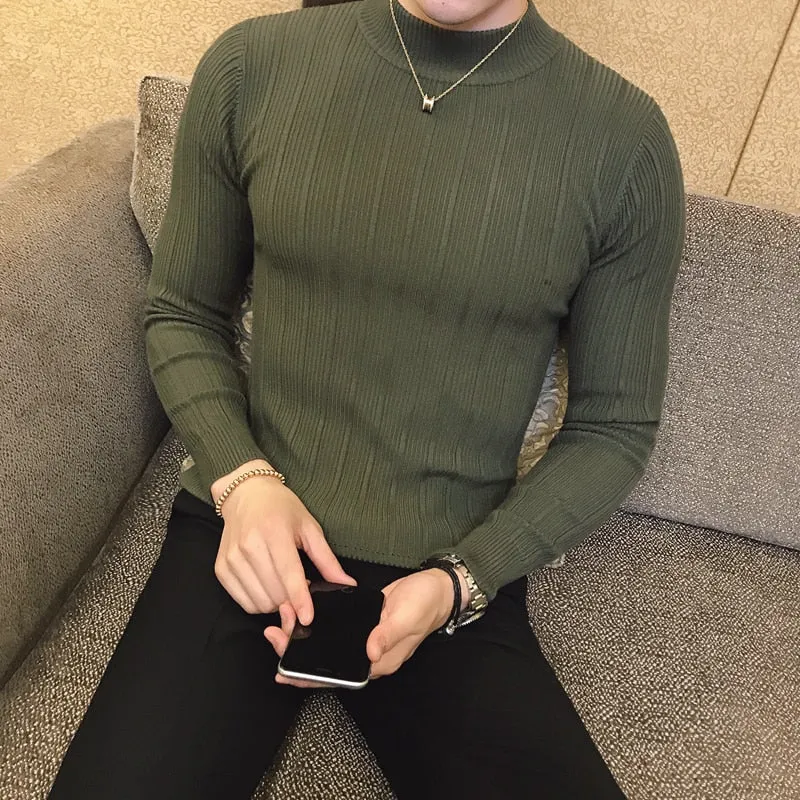 Pullover Men's Sweaters 2022 Korean Casual Striped Solid Sweater Men
