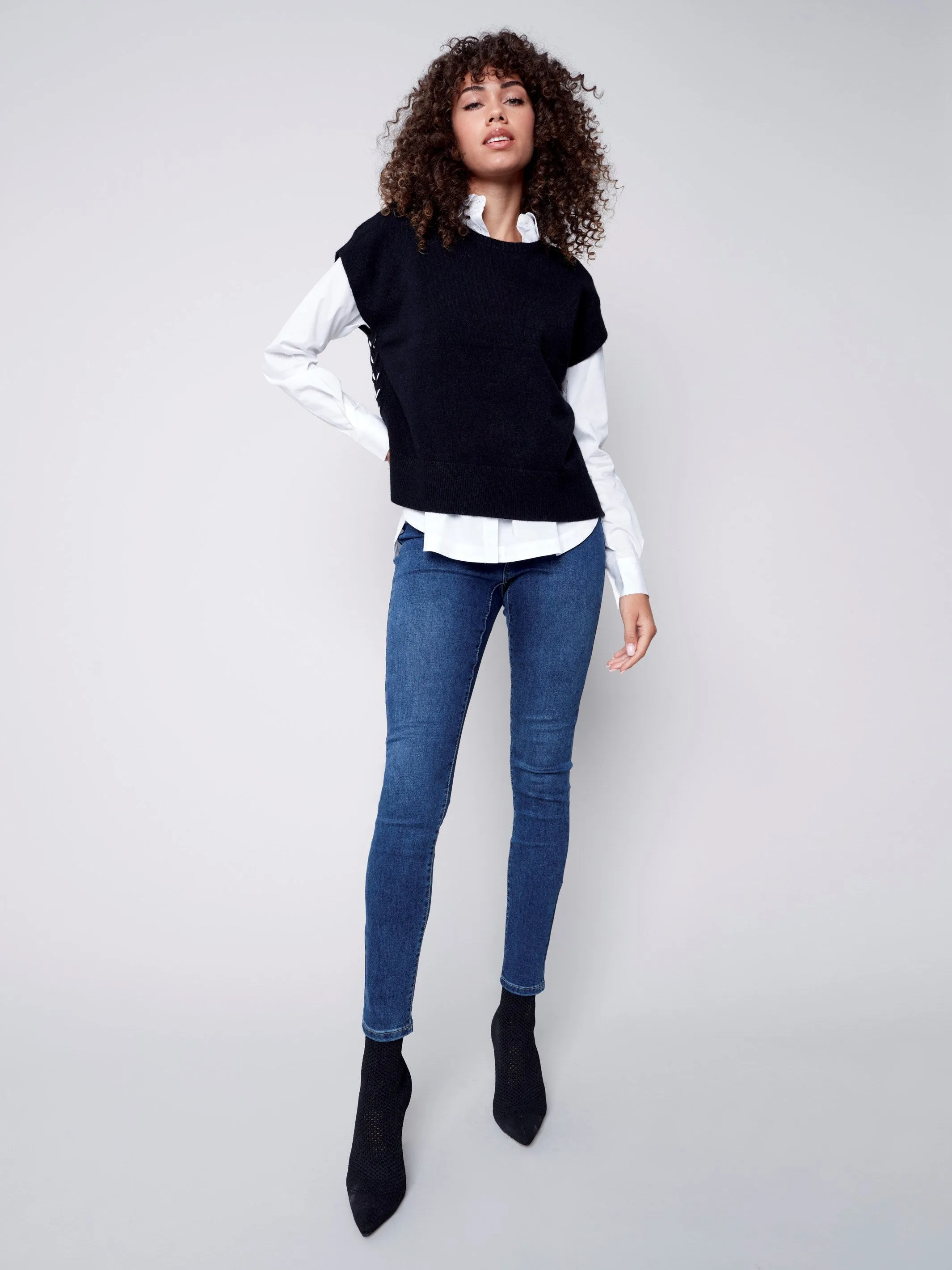 Sweater Vest with Smiley Detail - Smiley