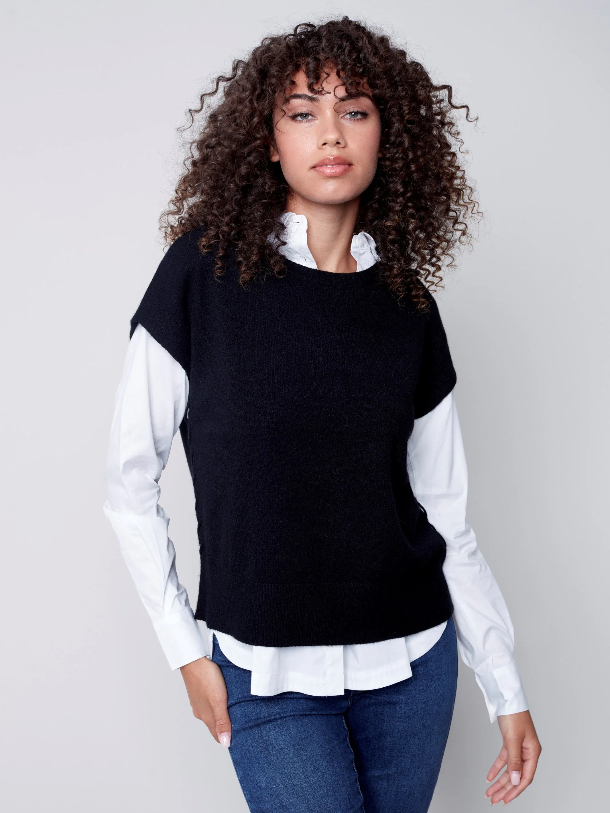 Sweater Vest with Smiley Detail - Smiley