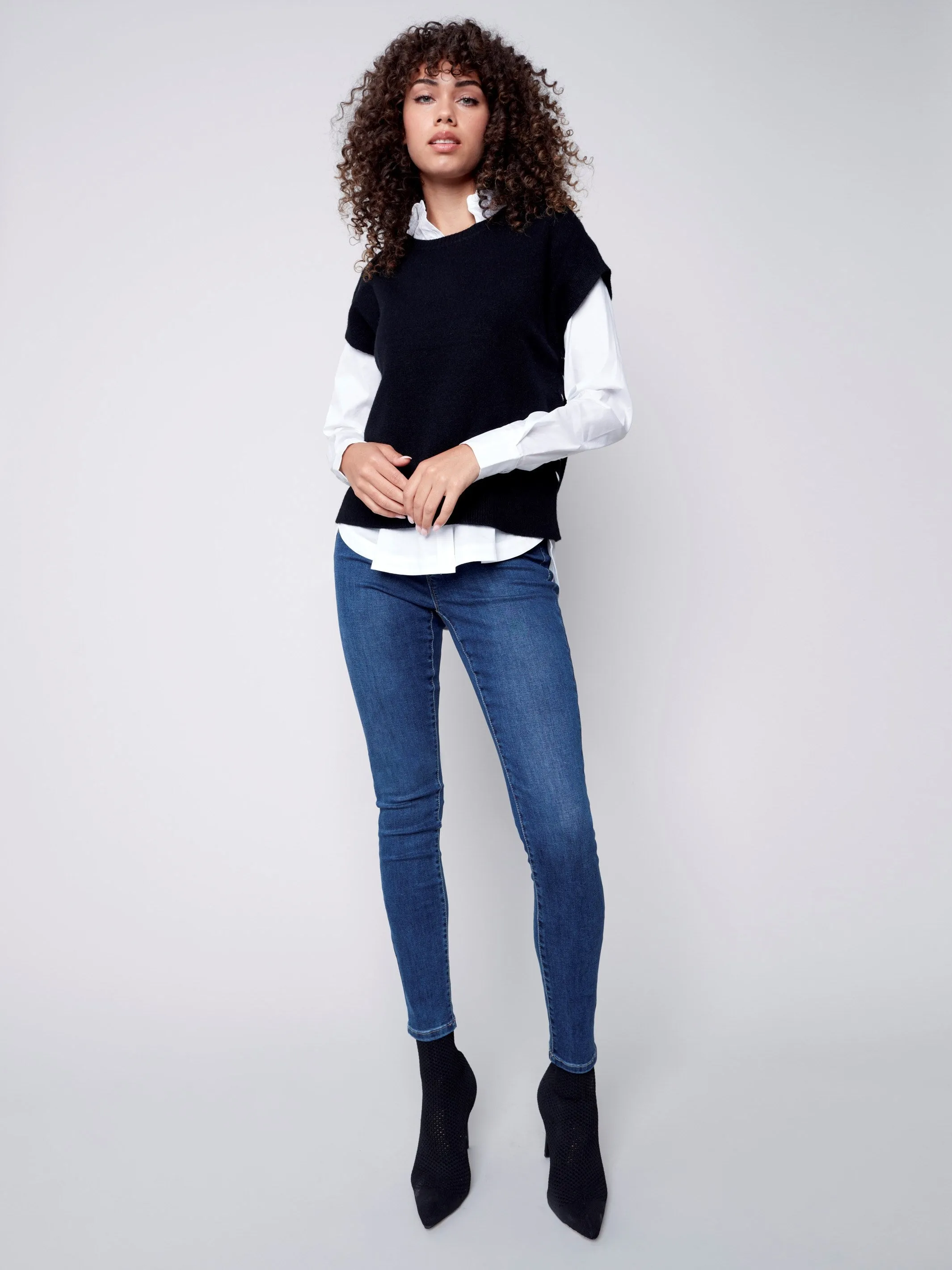 Sweater Vest with Smiley Detail - Smiley