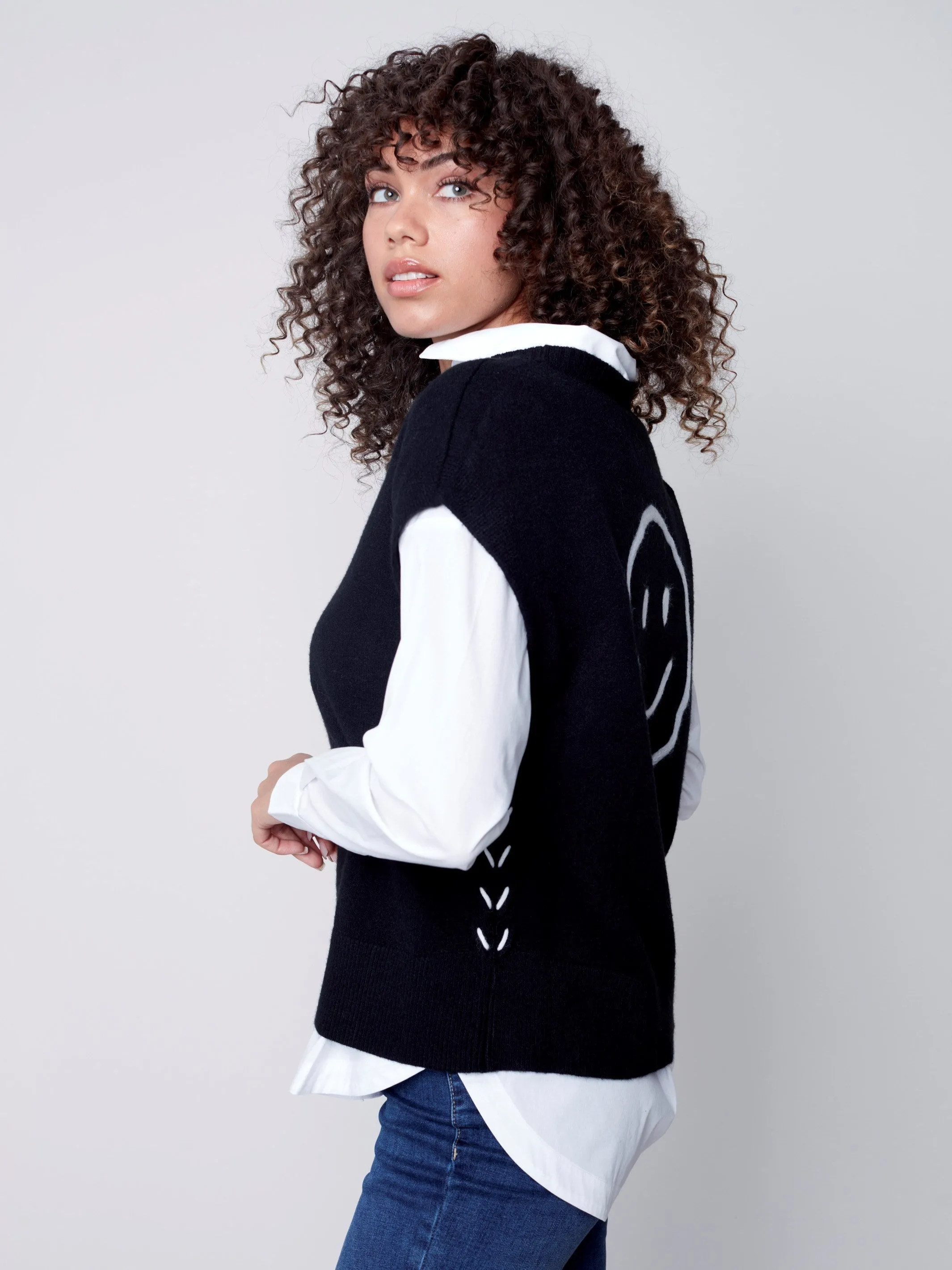 Sweater Vest with Smiley Detail - Smiley