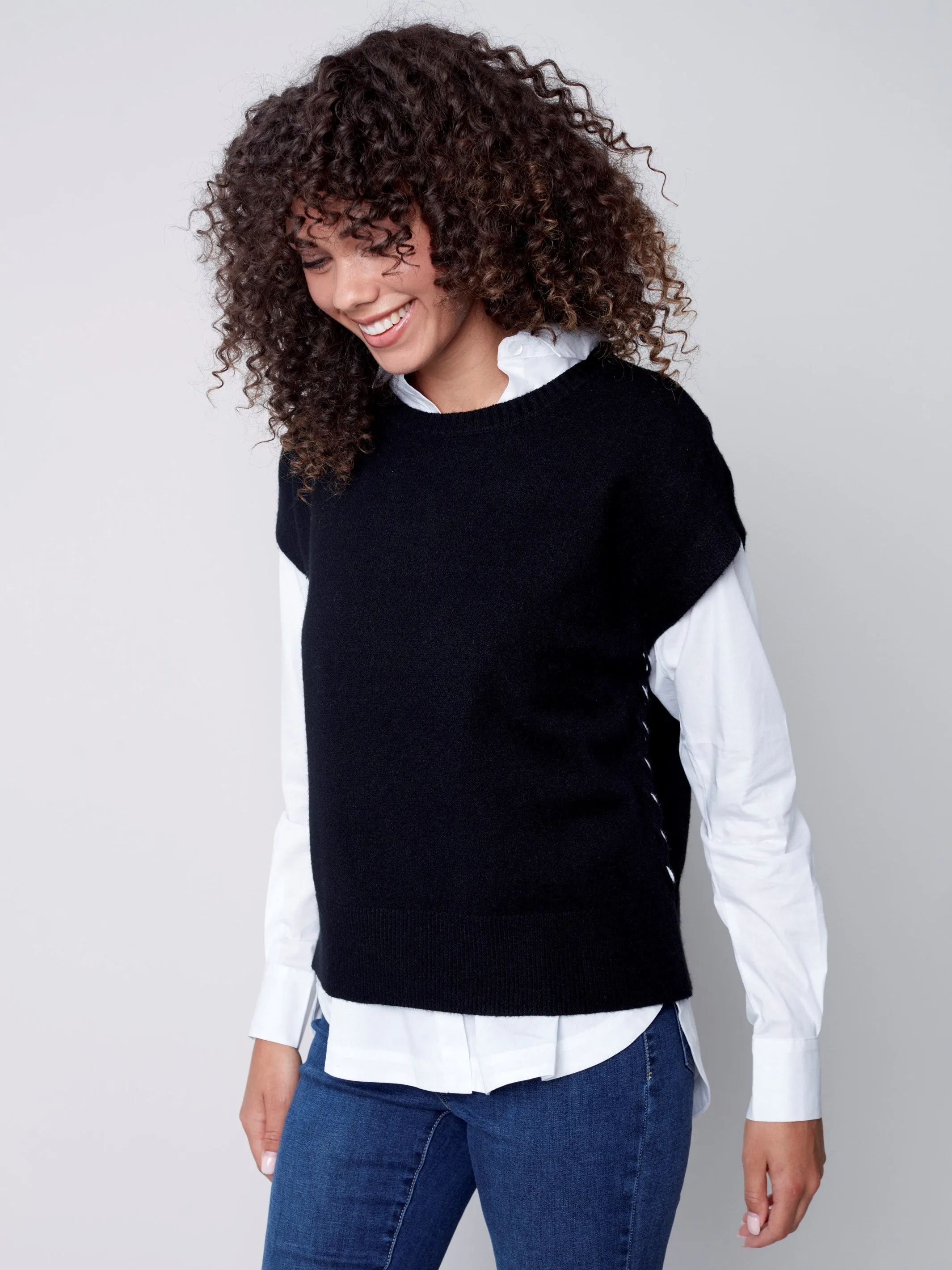 Sweater Vest with Smiley Detail - Smiley