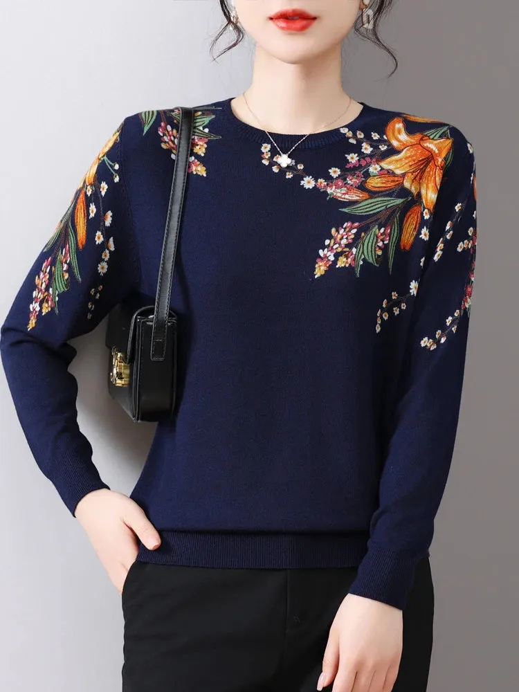 Women's Korean Fashion Slim Knitted Sweaters - Spring/Autumn Long Sleeve Pullover Tops